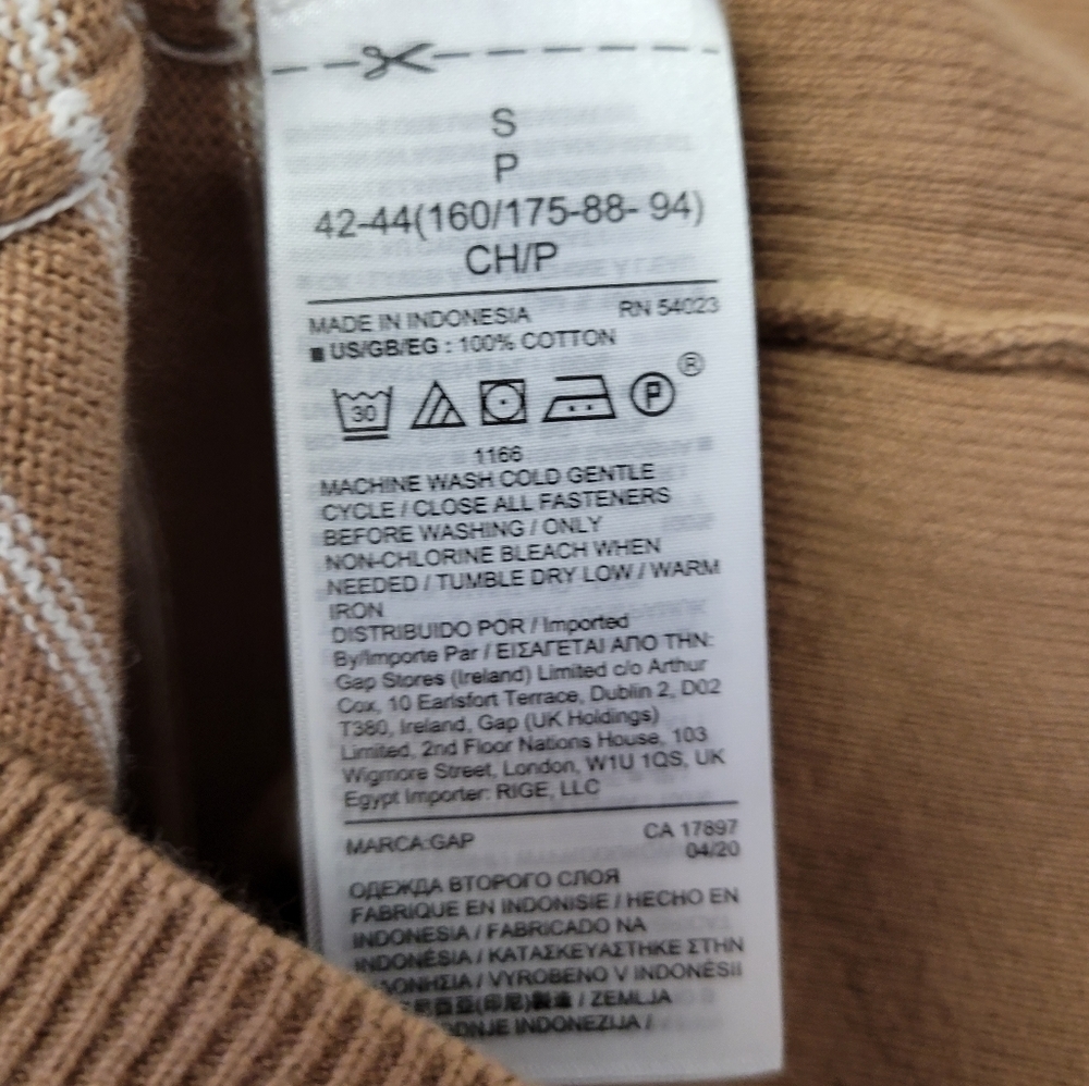 GAP Crew Neck Stripe Cardigan Camel Brown S - Picture 5 of 7